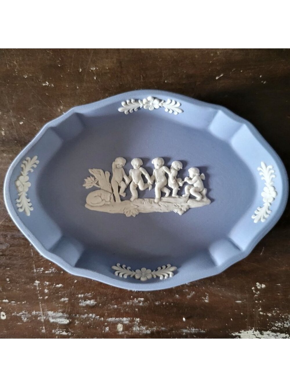 Vintage Wedgwood Blue Jasperware Pin Dish Dancing Cherubs 4.375" Trinket Dish